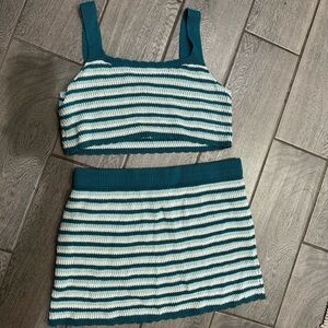 Wild Fable Teal and White Striped Knit Crop Tank and Skirt Set